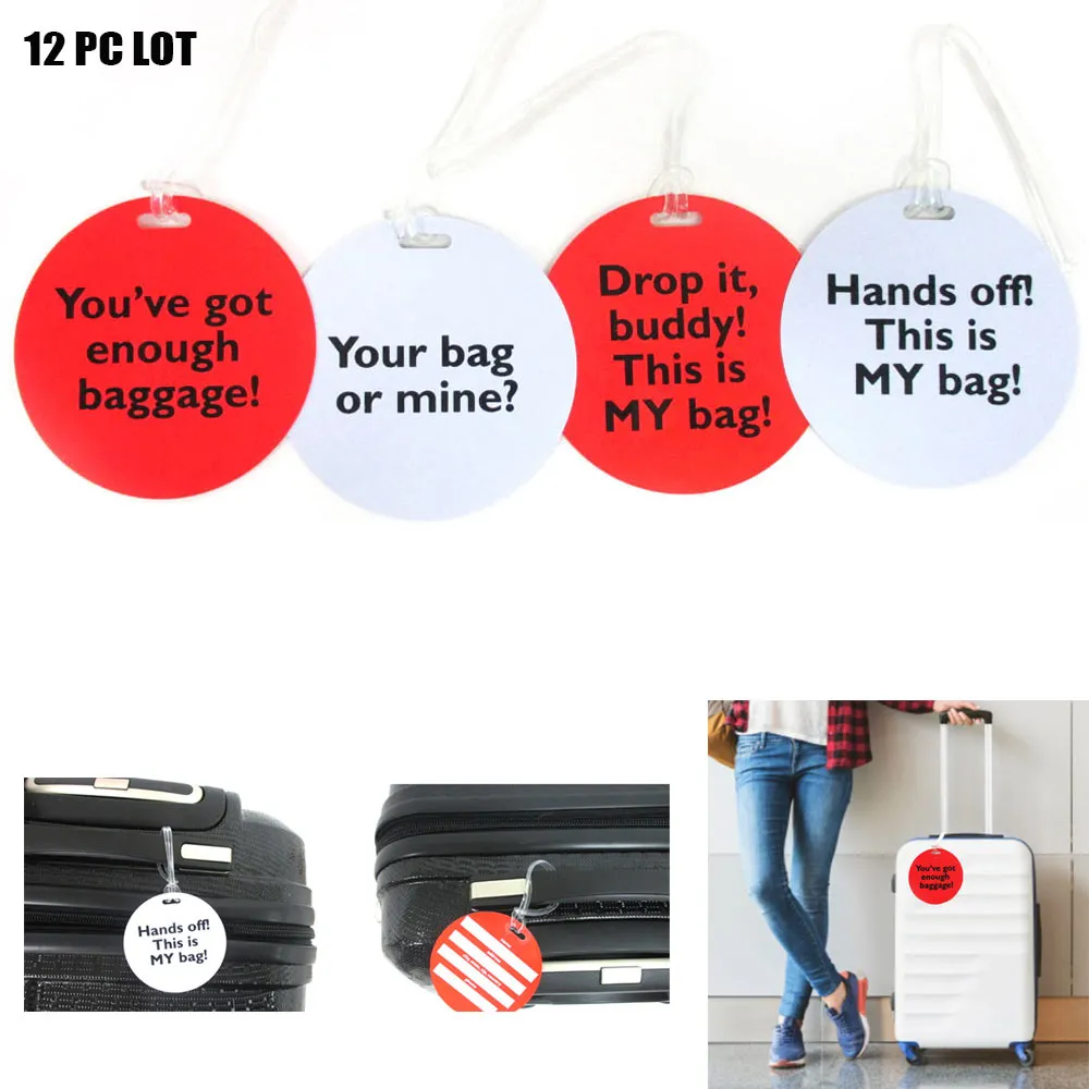 12 Luggage Tags Set Suitcase Label Name Address ID Card Bag Baggage Fun Travel