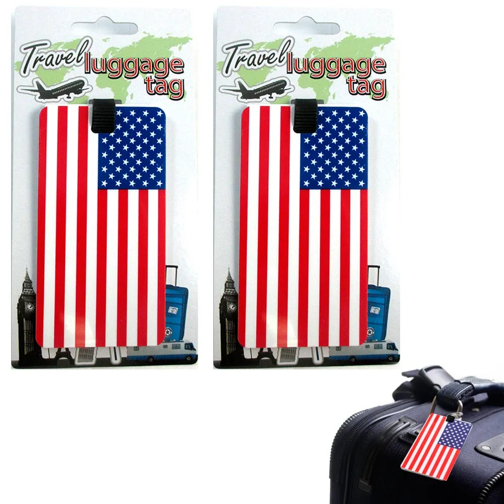 2 Pc Set USA Luggage Tags Label ID Suitcase Bag Baggage Travel American Flag New