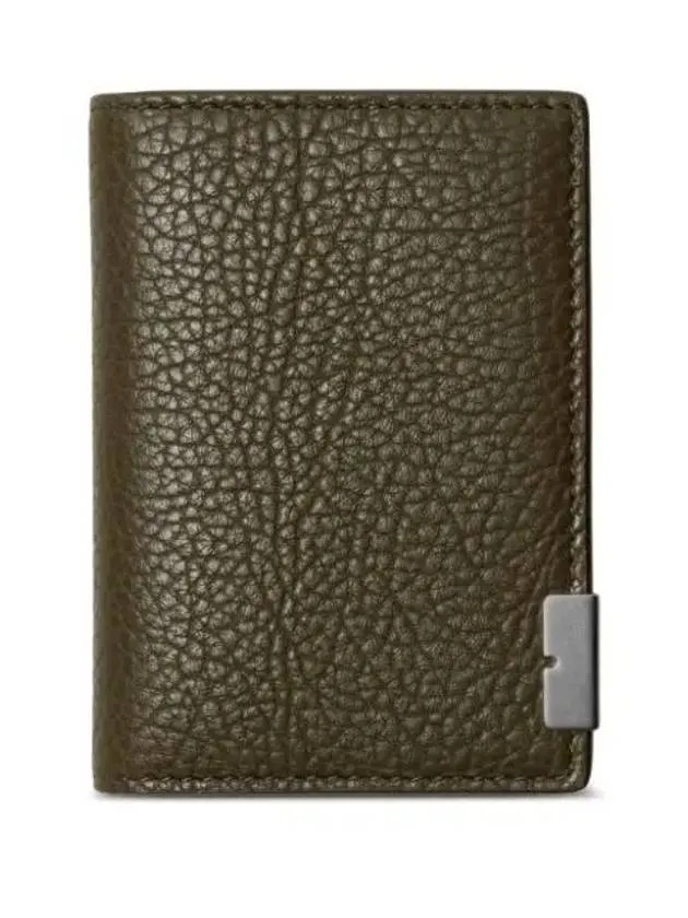 B Cut Leather Card Wallet Green