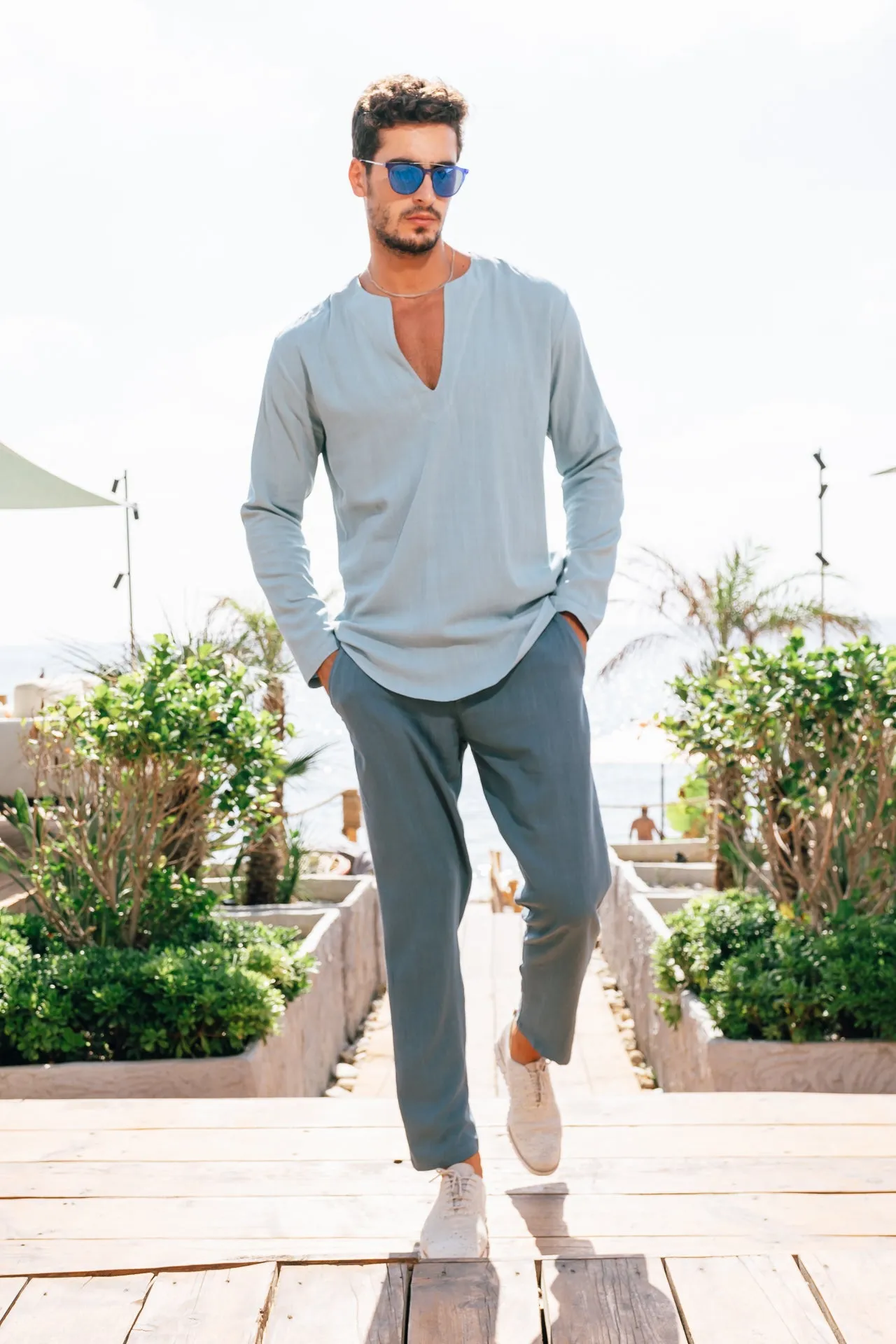 BABY BLUE LINEN TOP