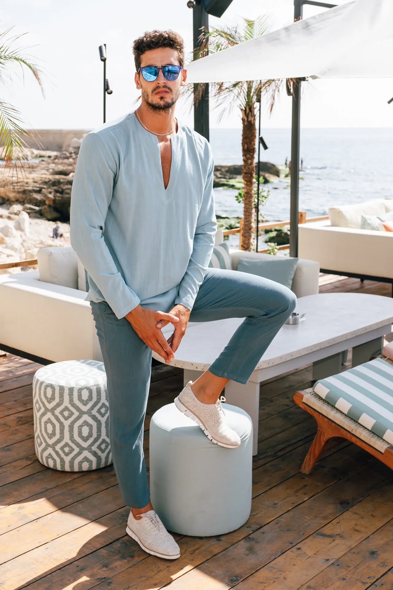 BABY BLUE LINEN TOP