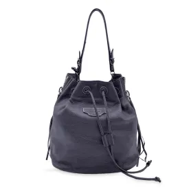 BALENCIAGA Grey Leather Papier Plate Bucket Drawstring Bag