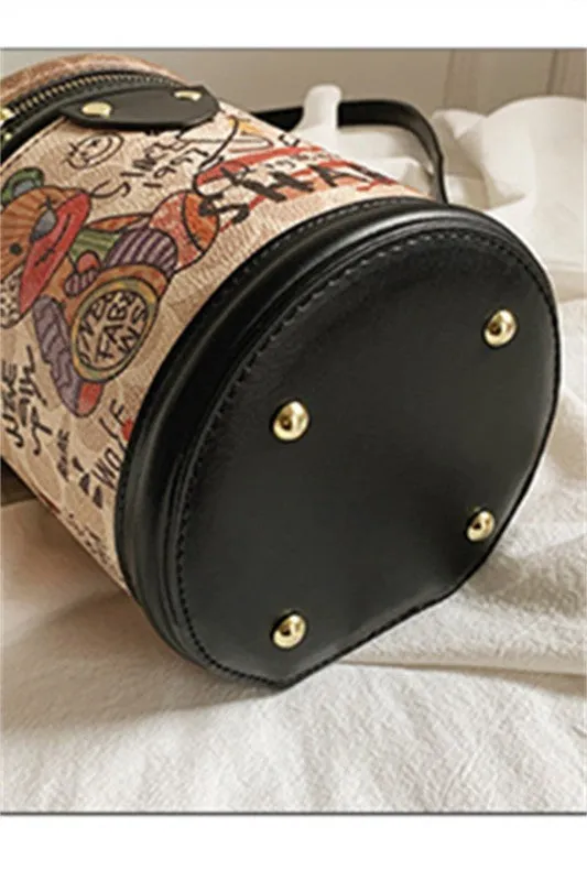 Brown PU Printed Bucket Bags