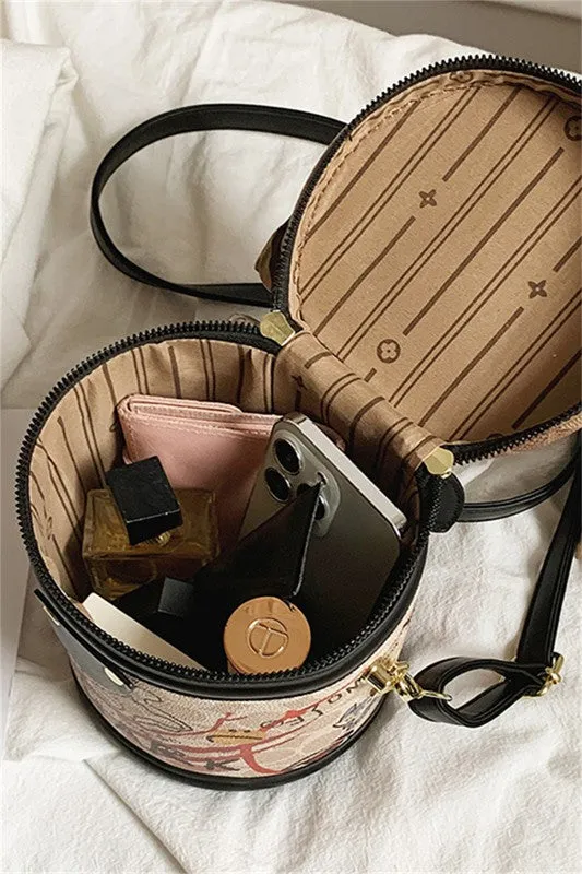 Brown PU Printed Bucket Bags