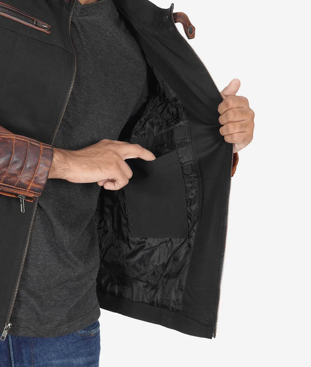 Cafe Racer Mens Black and Brown Leather Jacket