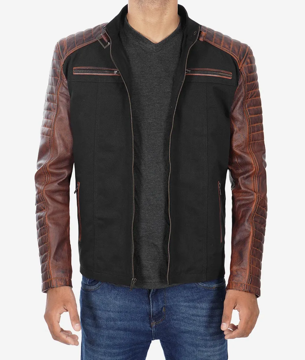 Cafe Racer Mens Black and Brown Leather Jacket