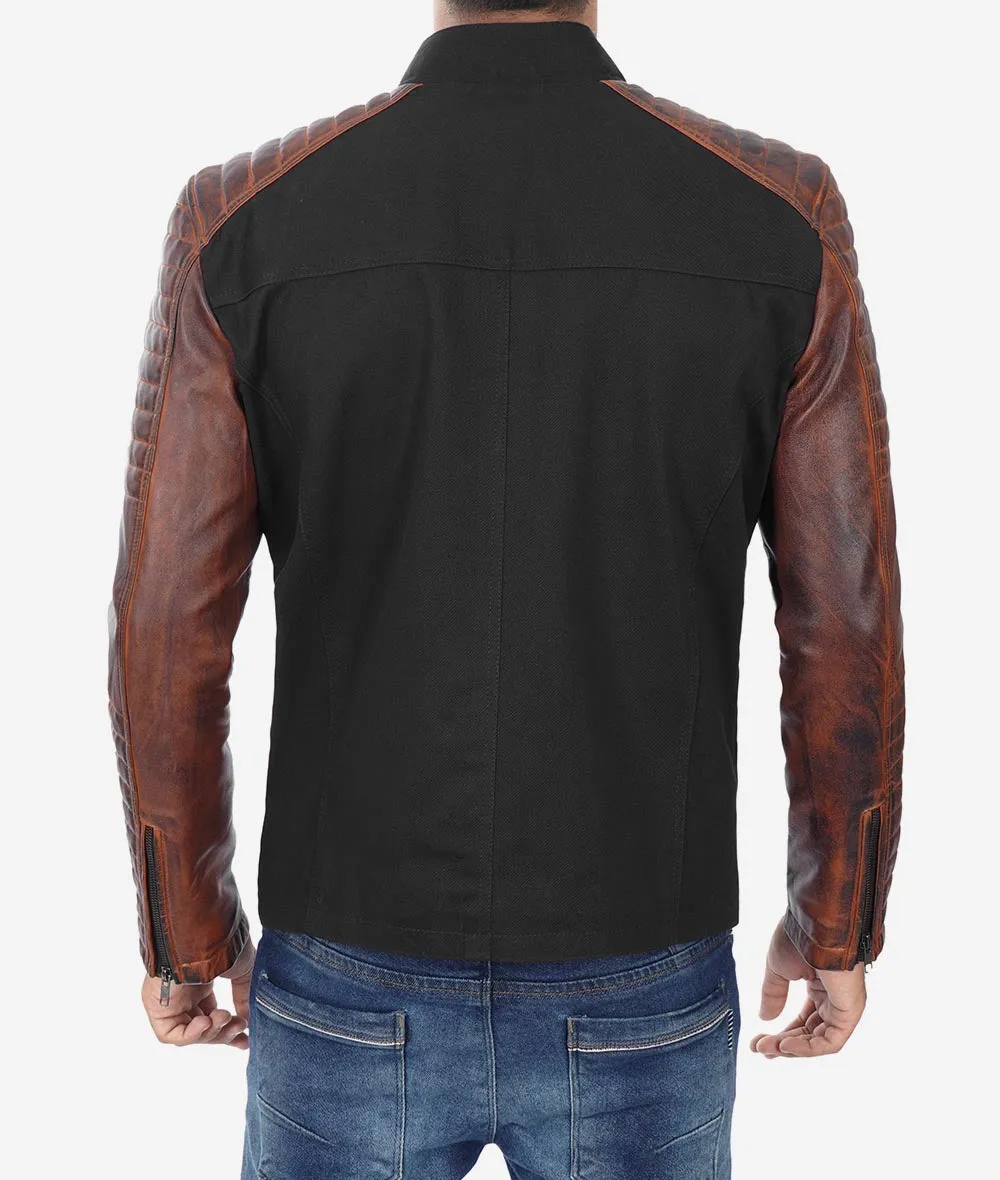 Cafe Racer Mens Black and Brown Leather Jacket