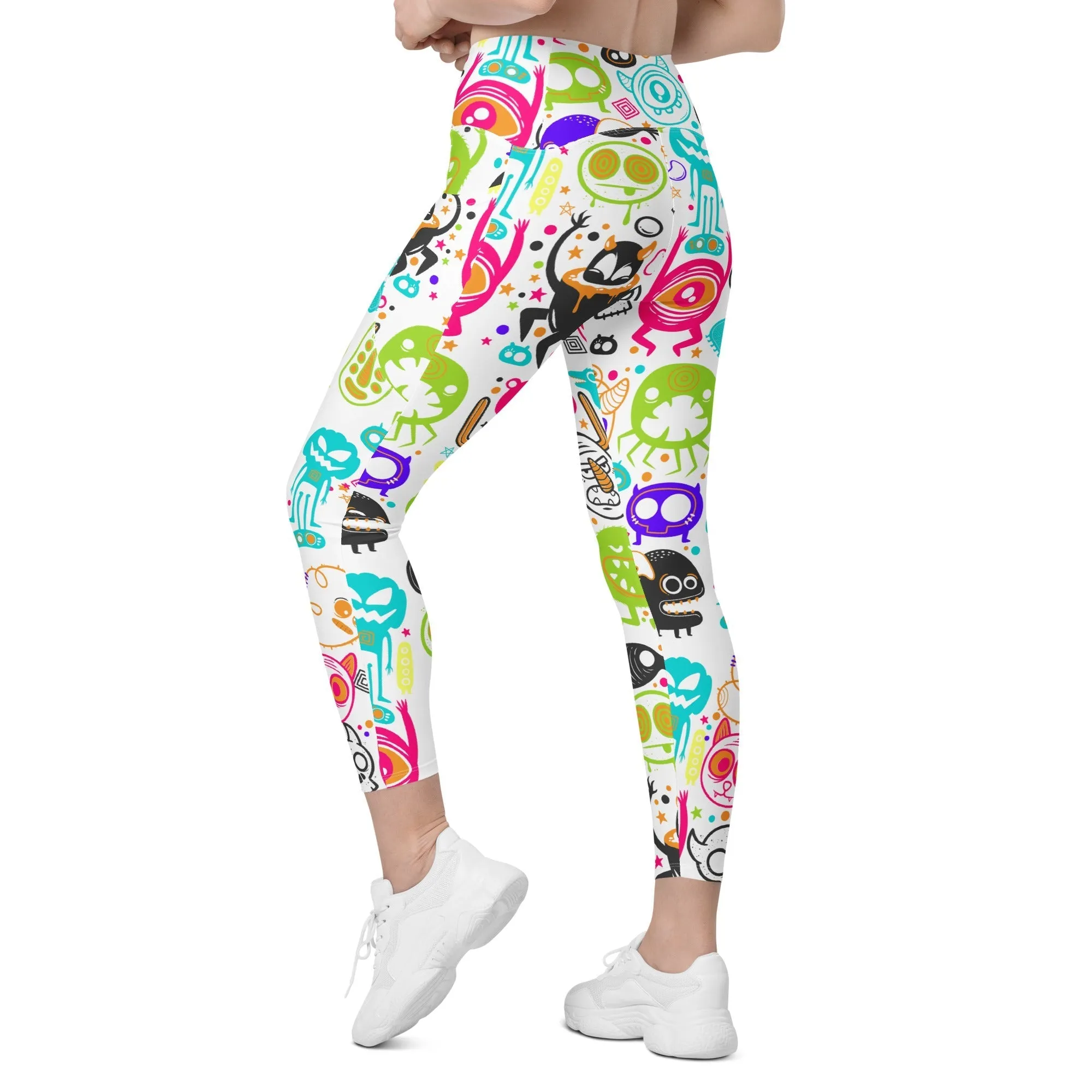 Colorful Doodles Leggings With Pockets
