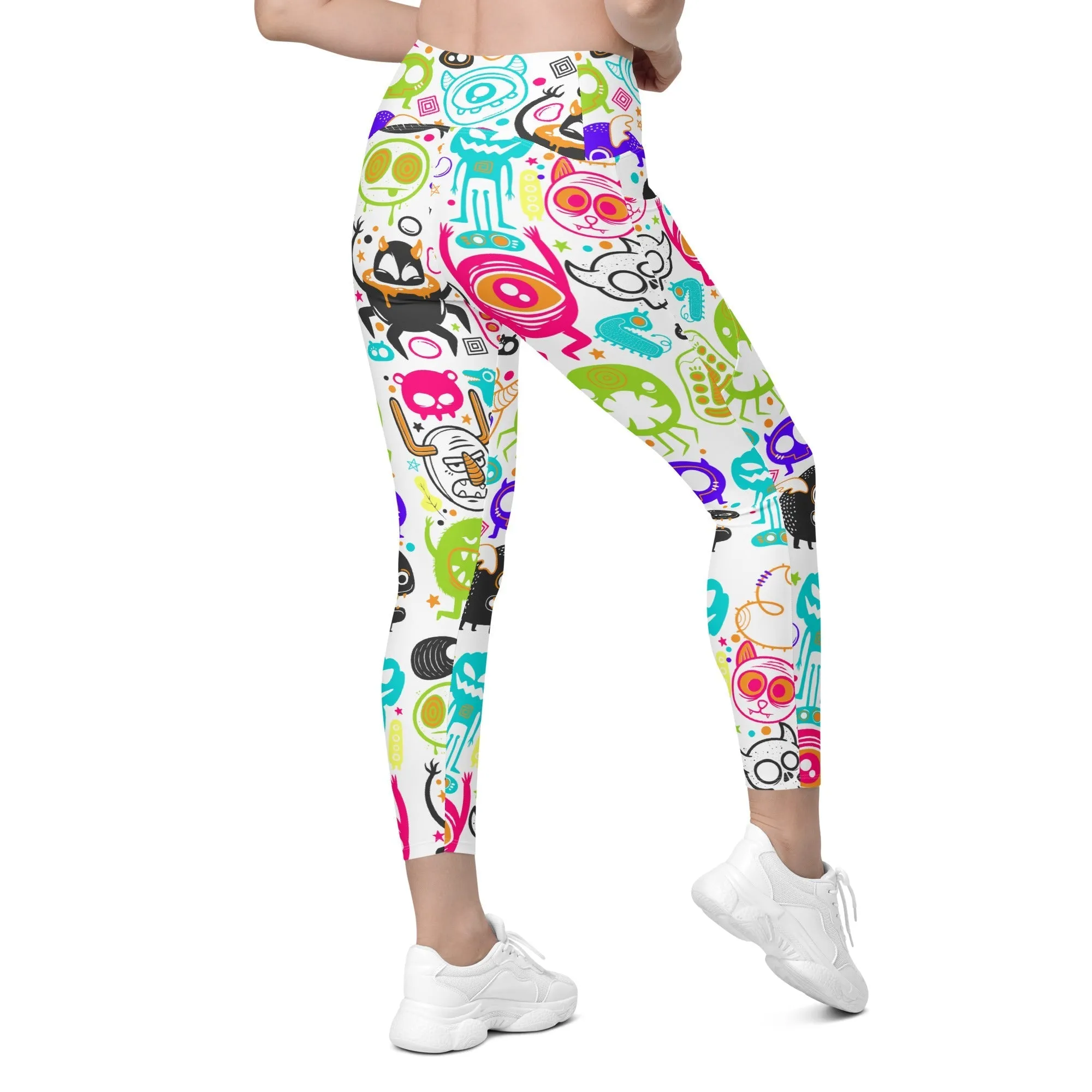 Colorful Doodles Leggings With Pockets