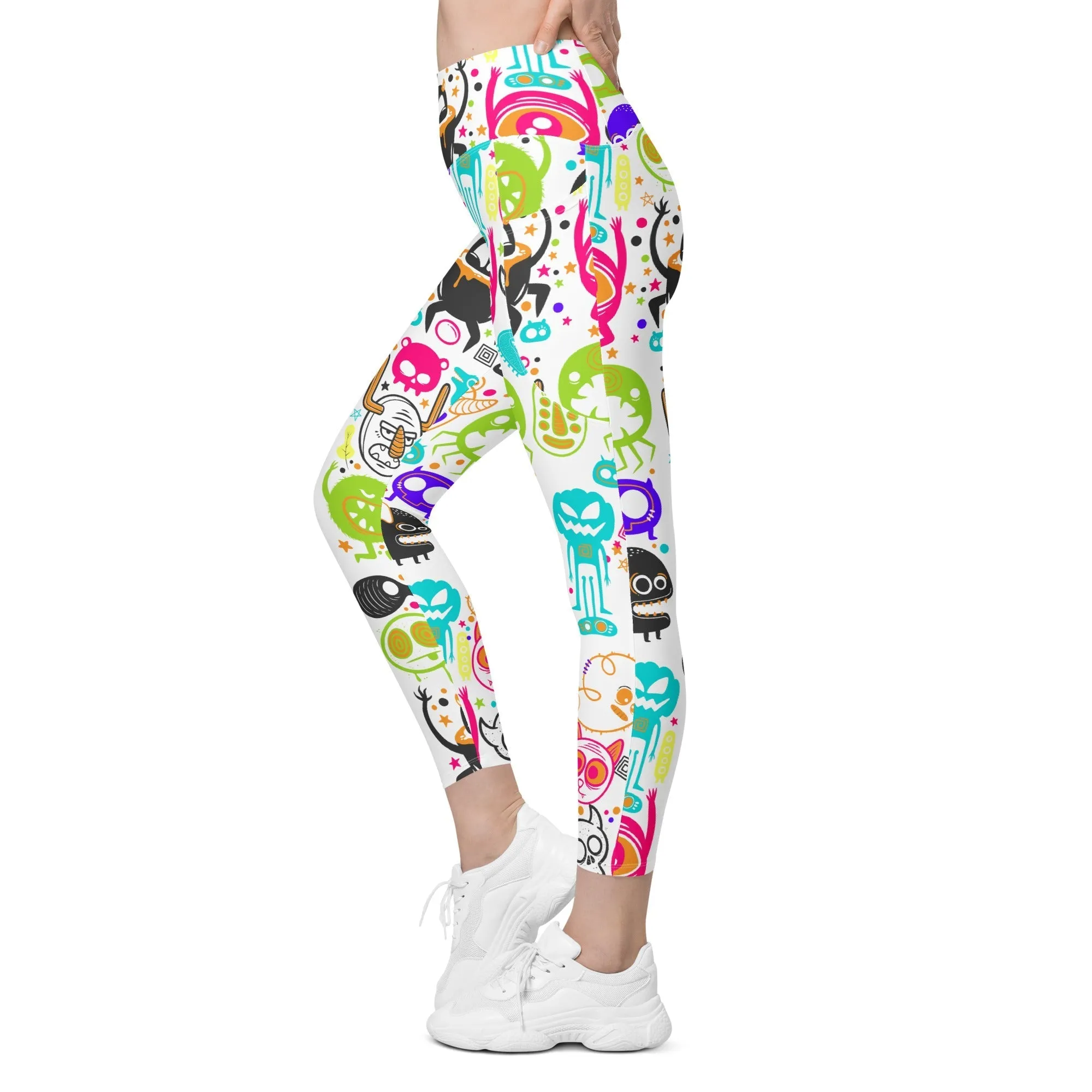 Colorful Doodles Leggings With Pockets