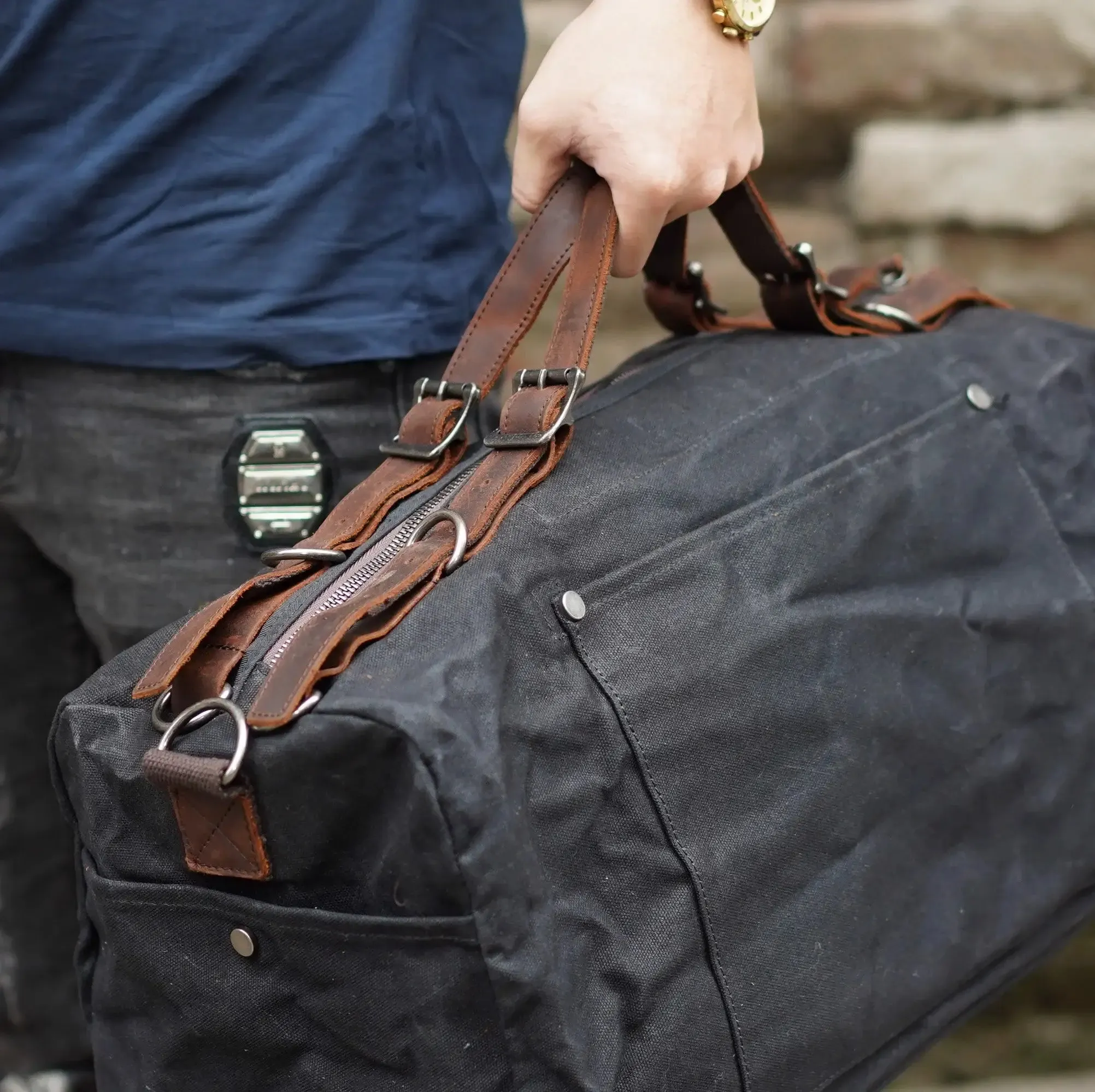 DoubleWaxTraveler™XL Reisetasche Weekender aus Gewachste Canvas & Leder im Vintage Still
