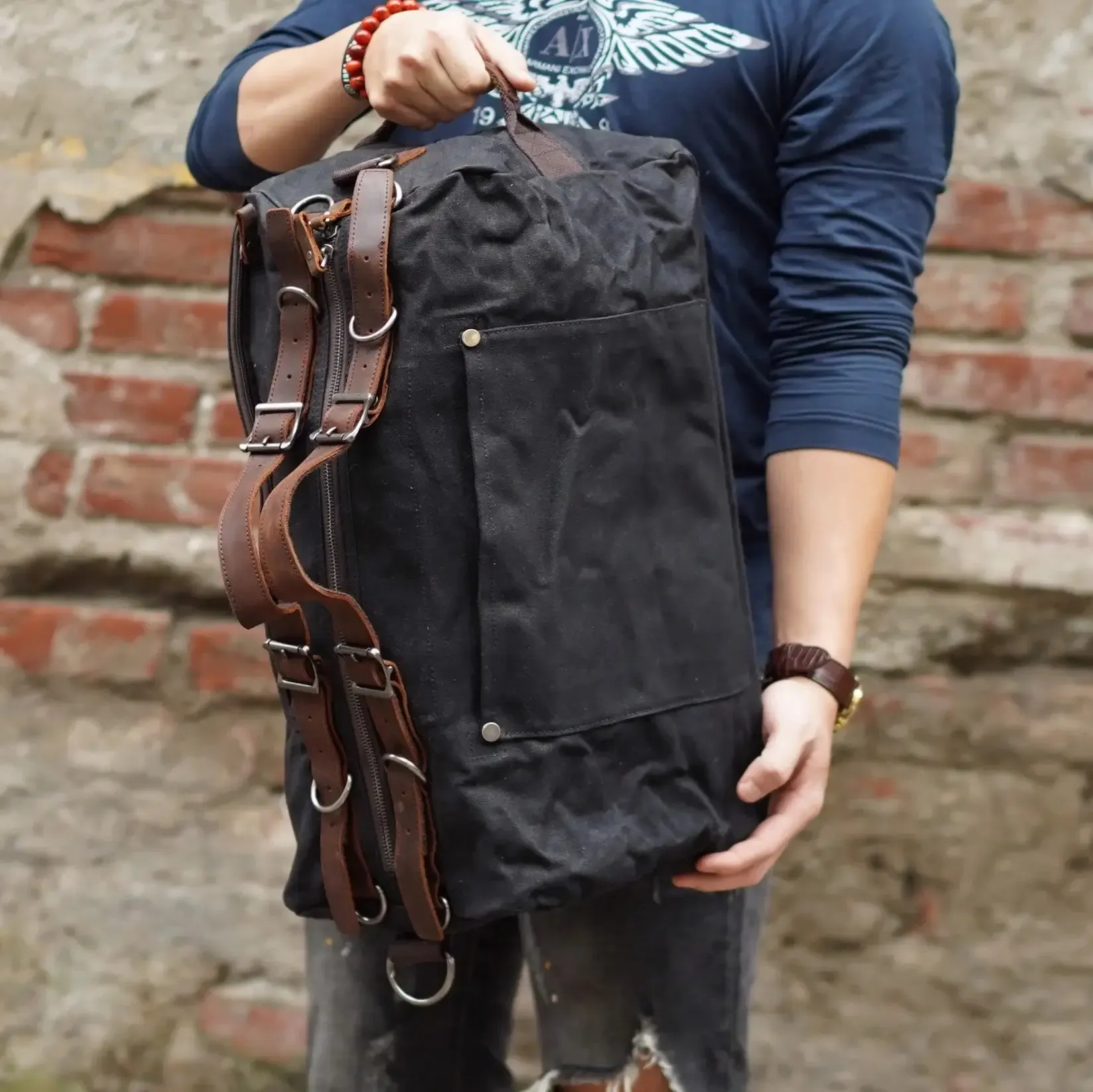 DoubleWaxTraveler™XL Reisetasche Weekender aus Gewachste Canvas & Leder im Vintage Still