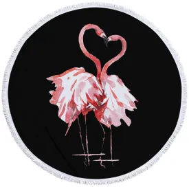 Flamingo Love Round Beach Towel