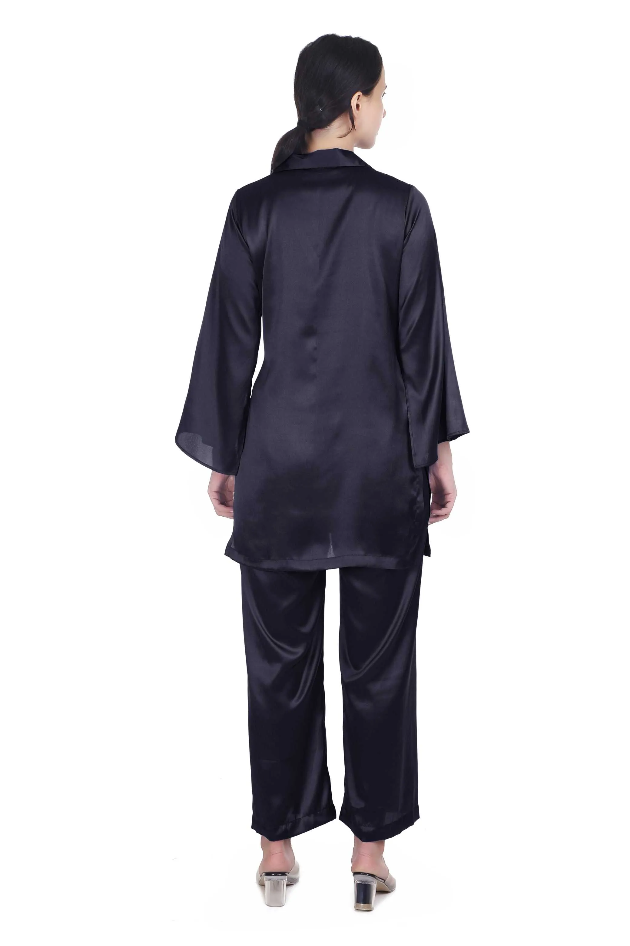 KERRIN BLACK SATIN COORD SET FOR WOMEN