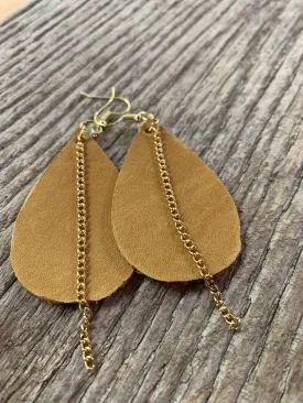 Leather Earrings with Gold Chain Accent
