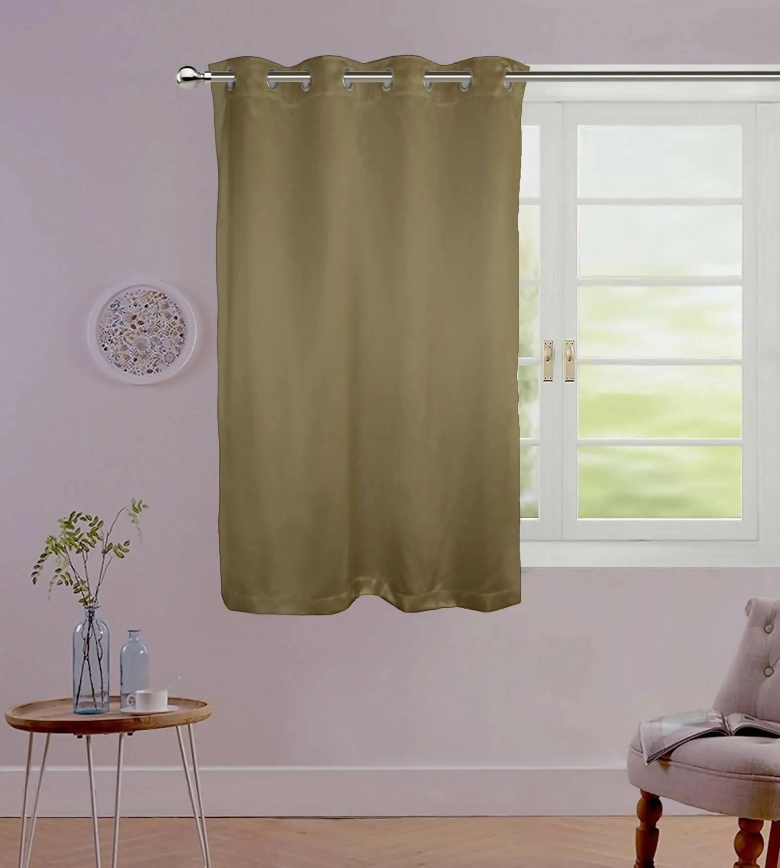 Lushomes Satin Curtains, Brown Satin window curtains, curtains 5 feet, 8 Metal SS Eyelets, 4.5 FT x 5 FT, curtains for window (54 x 60 inches)