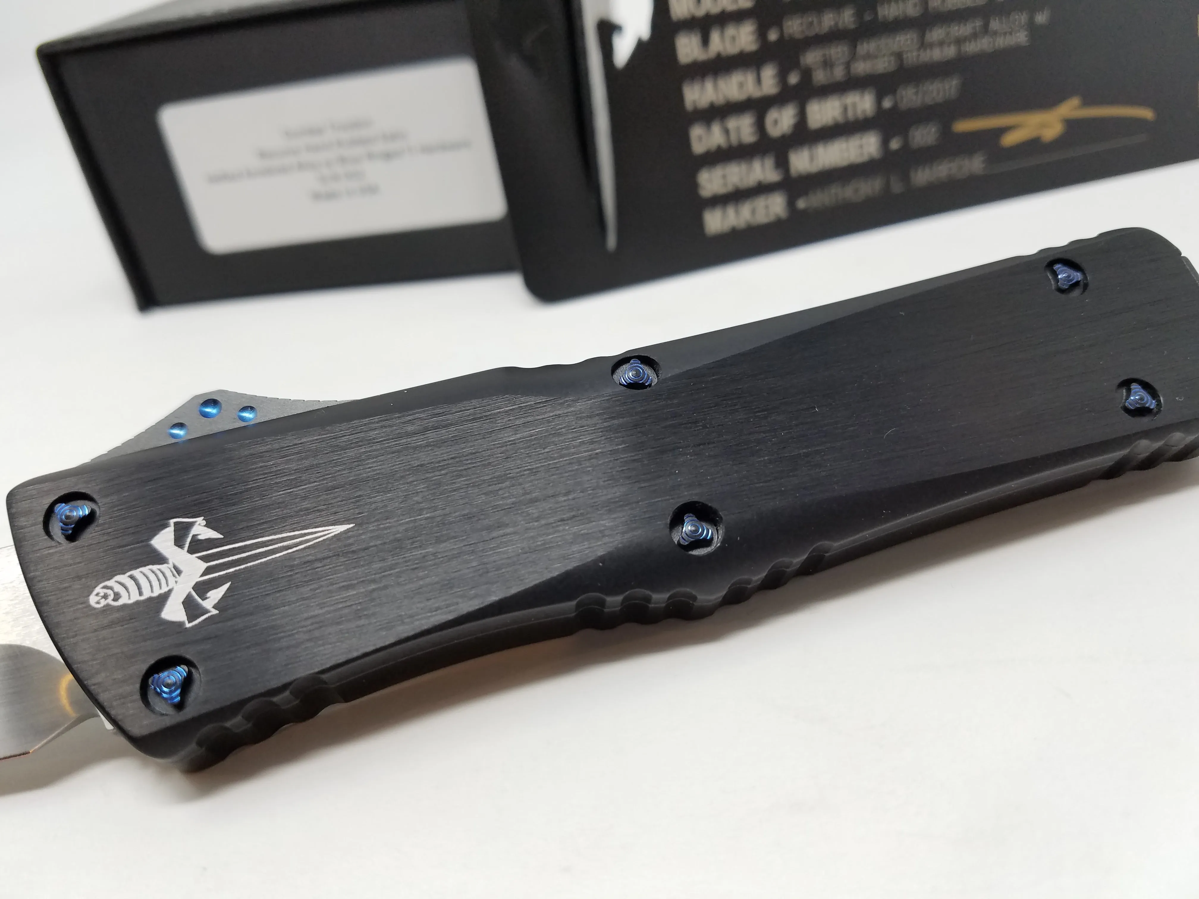 Marfione Custom Combat Troodon Recurve Satin Blue Ring S/N 002