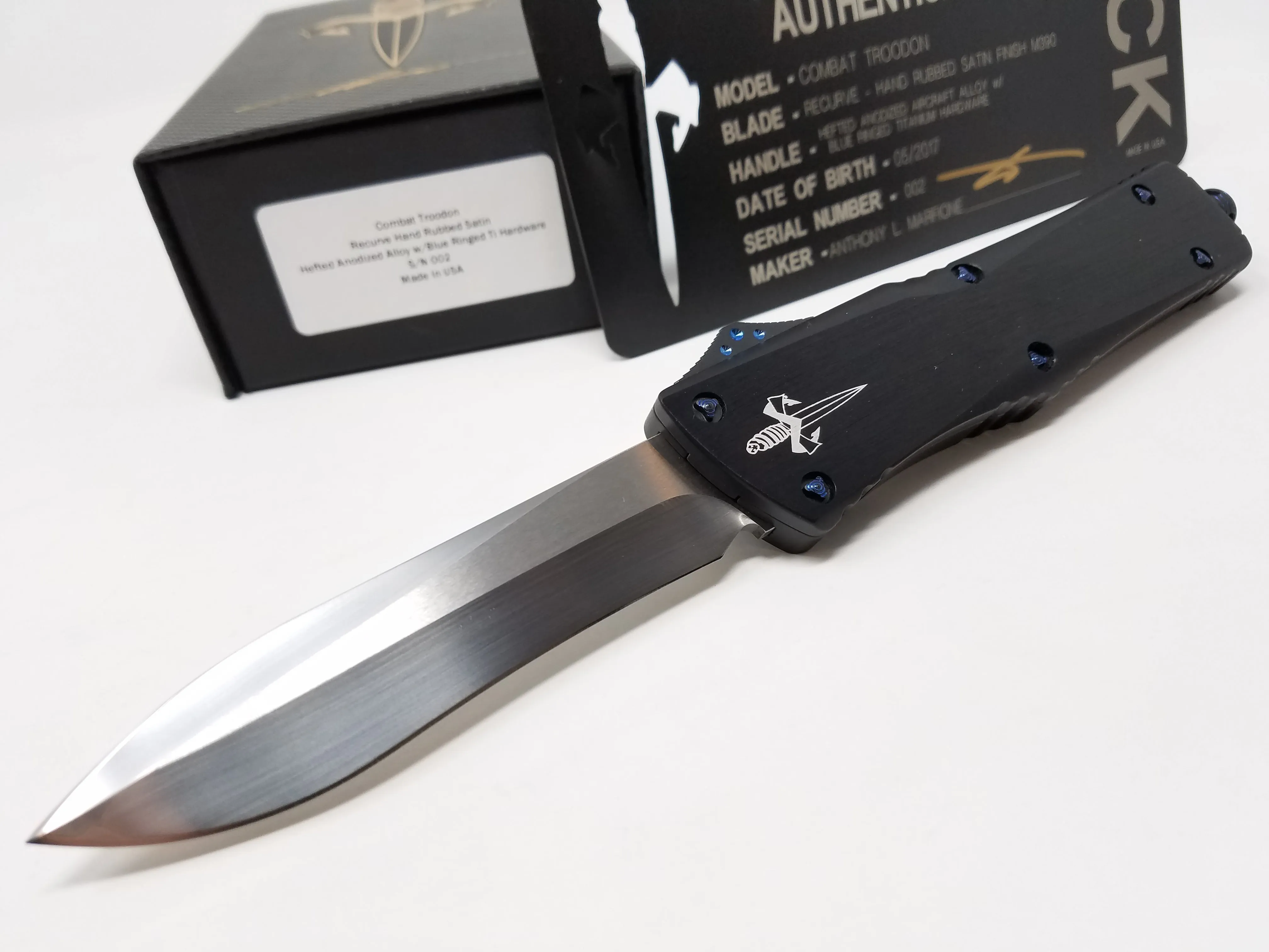 Marfione Custom Combat Troodon Recurve Satin Blue Ring S/N 002