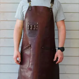 Men's Leather Woodworking Apron with Multiple Pockets