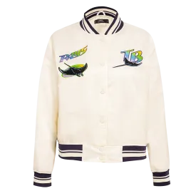 MLB TAMPA BAY RAYS RETRO CLASSIC WOMEN'S RIB SATIN JACKET (EGGSHELL/ MIDNIGHT NAVY)