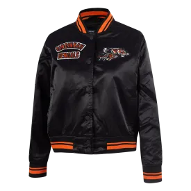 NFL CINCINNATI BENGALS RETRO CLASSIC WOMEN'S RIB SATIN JACKET (BLACK/ORANGE)