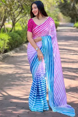 Ready To Wear Ombre Stripes Satin Georgette Saree