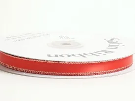 Red With Gold Edge Satin Ribbon Lurex Edge - ( W: 3/8 Inch | L: 50 Yards )