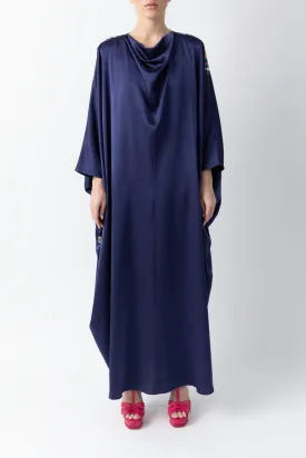 Sadu Art Inspired Embroidery Blue Pure Silk Abaya WV2221