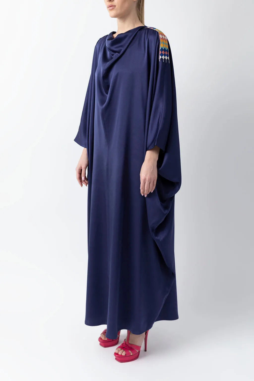 Sadu Art Inspired Embroidery Blue Pure Silk Abaya WV2221