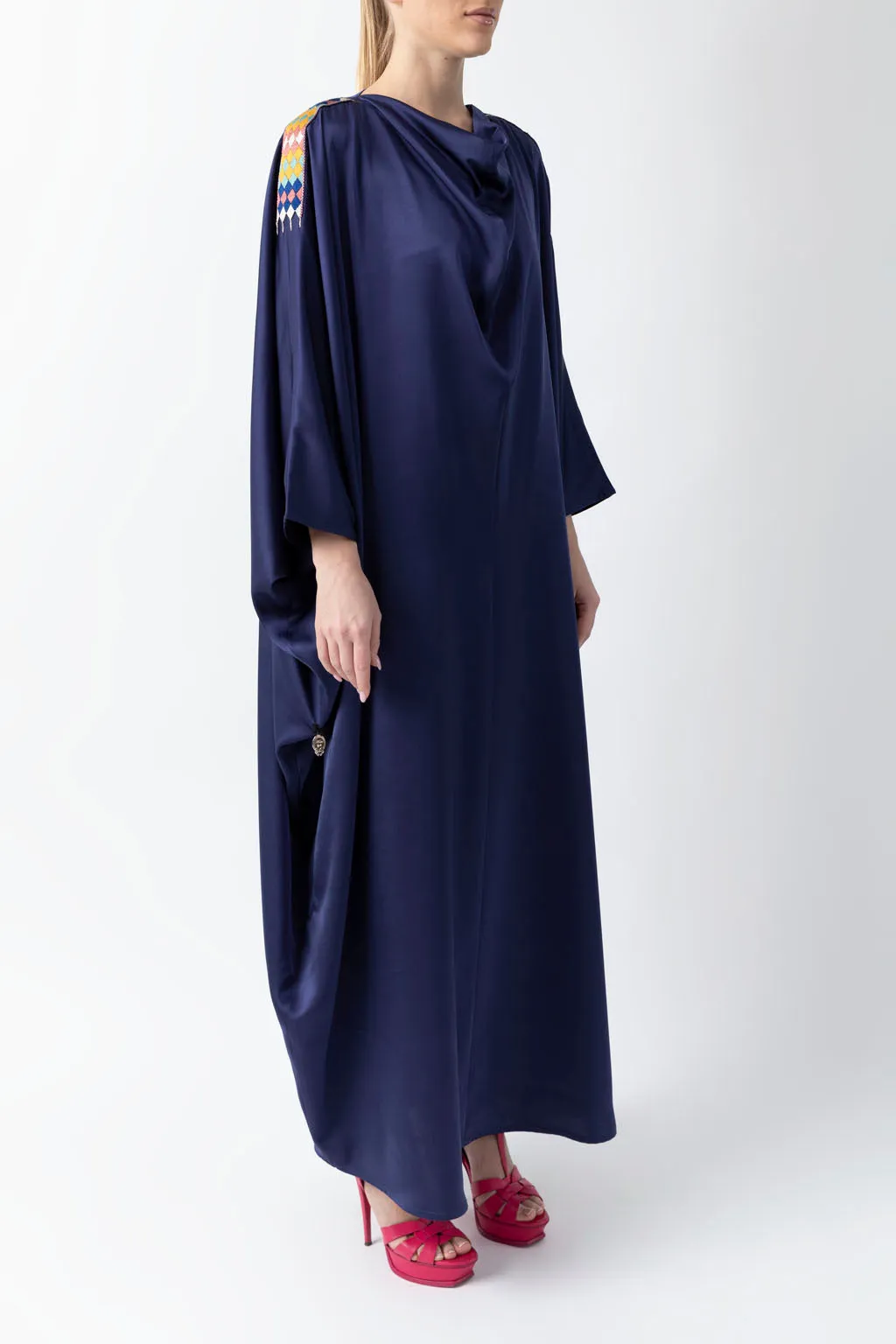 Sadu Art Inspired Embroidery Blue Pure Silk Abaya WV2221