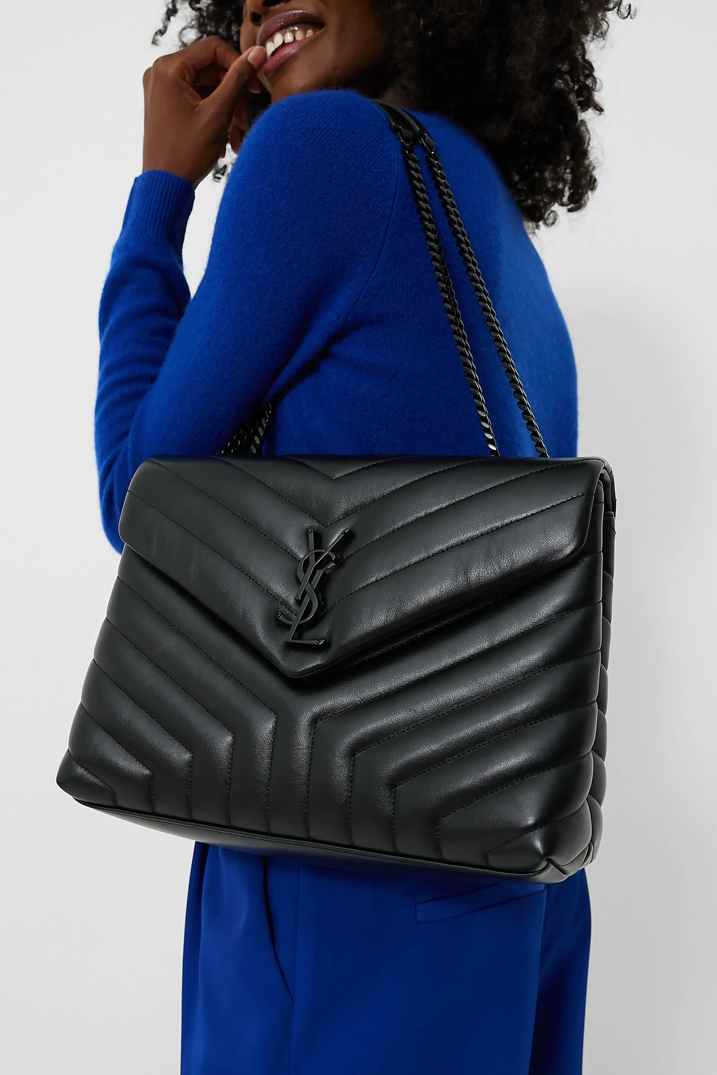 Saint Laurent Black Medium Loulou Monogramme Chain Bag