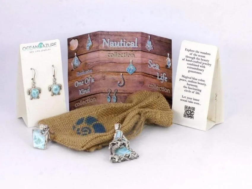 Starfish Pendant Necklace with Blue Topaz, Mother of Pearl Mosaic and Larimar Stone