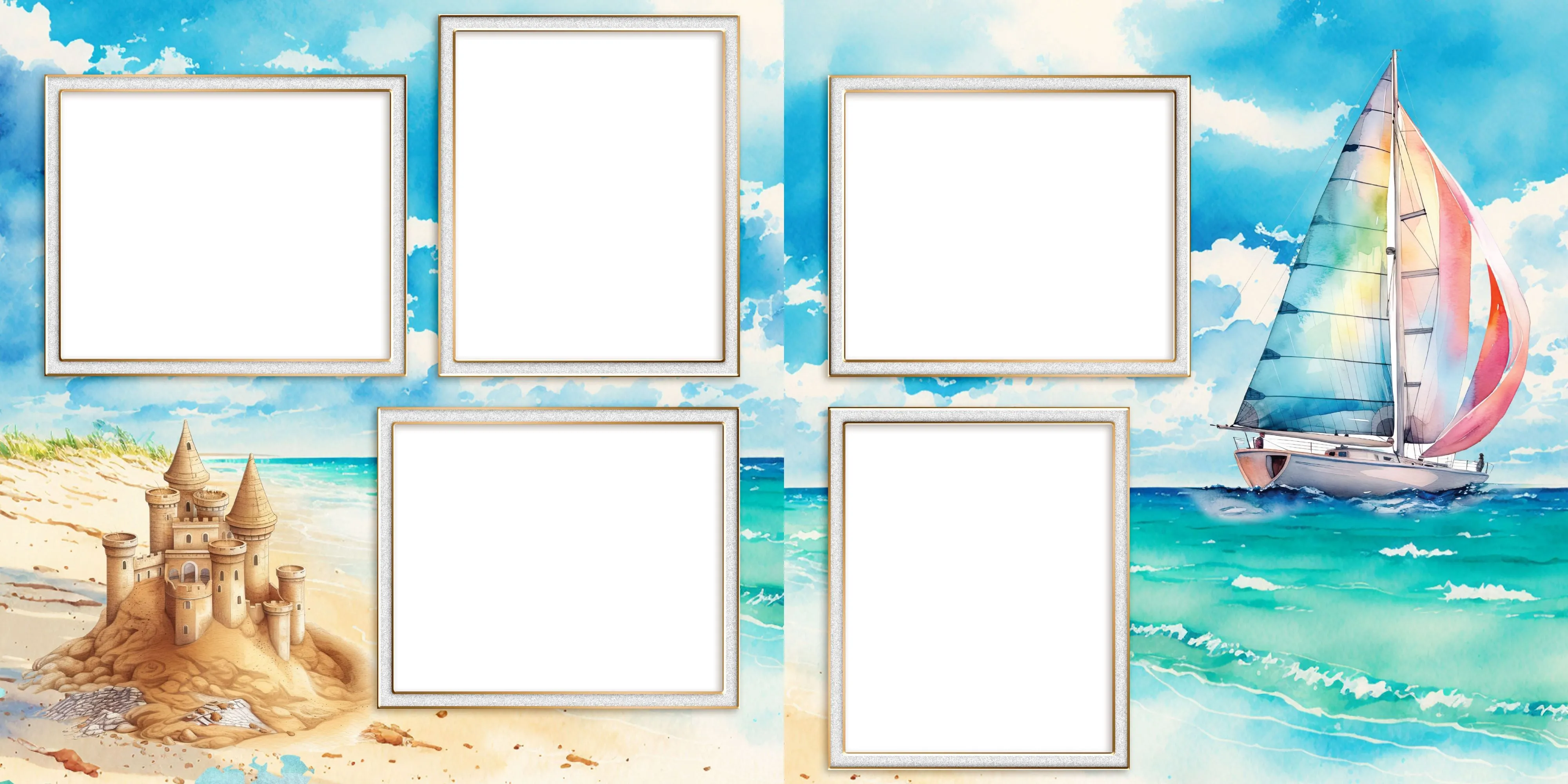 Summer at the Beach - EZ Quick Pages -  Digital Bundle - 10 Digital Scrapbook Pages - INSTANT DOWNLOAD