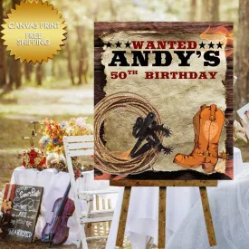 Western Cowboy Birthday Welcome canvas sign